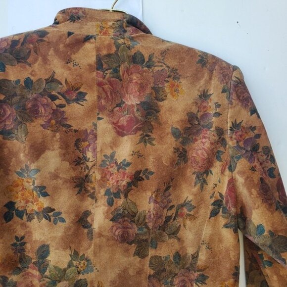 Leather Suede Jacket Cottagecore Romantic Floral Snap Down Vintage - Picture 10 of 16